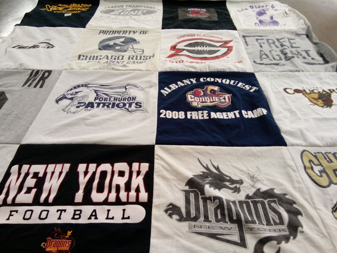 T-shirt quilt featuring new york dragons, port huron patriots by Donna from MI