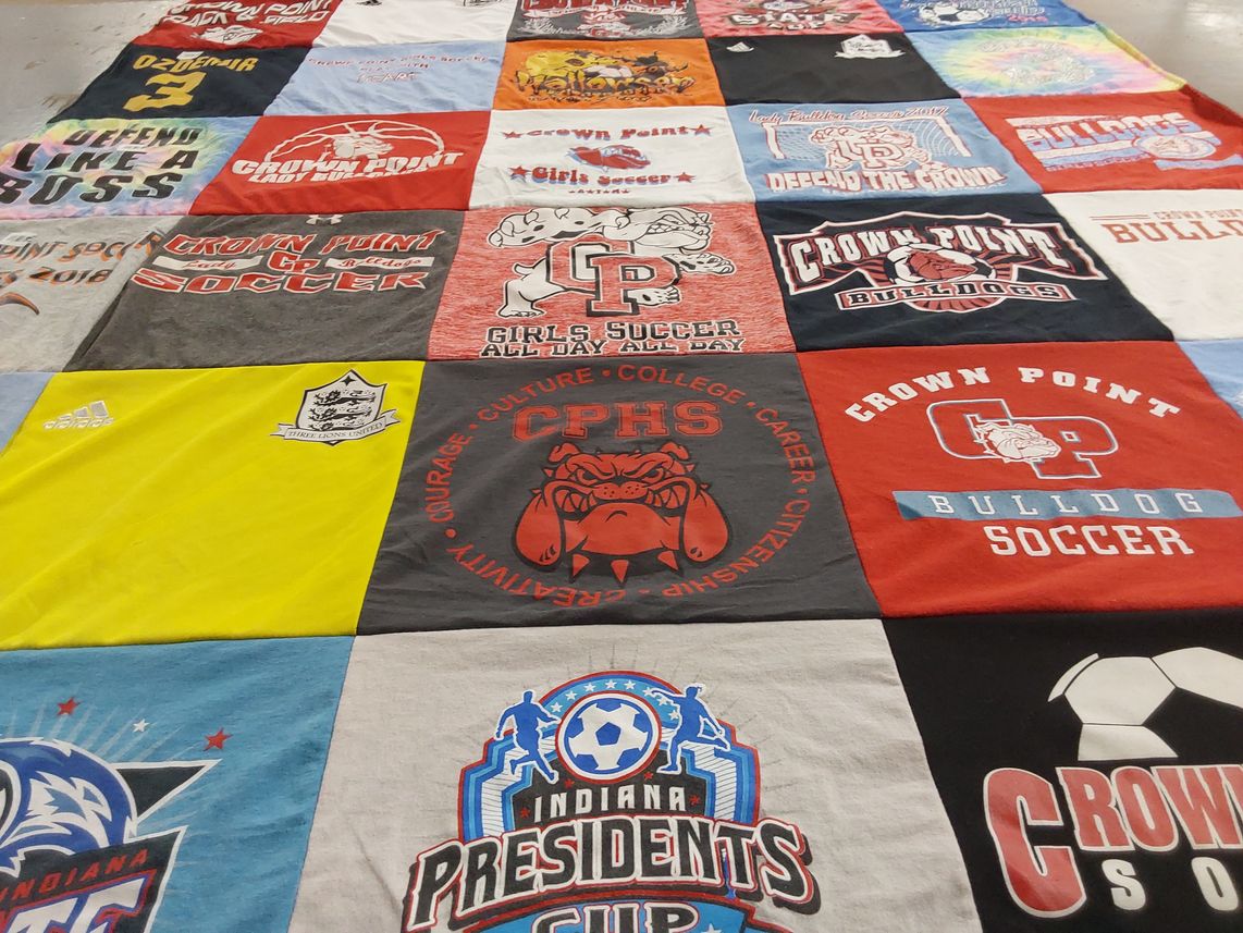 T-shirt quilt featuring crown point bulldogs by Angela from IN