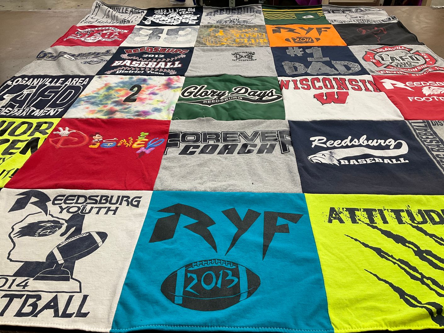 T-shirt quilt featuring reedsburg youth football, reedsburg baseball by Mike from WI