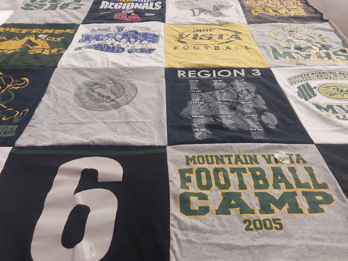 T-shirt quilt featuring mountain vista football by Kevin from CO