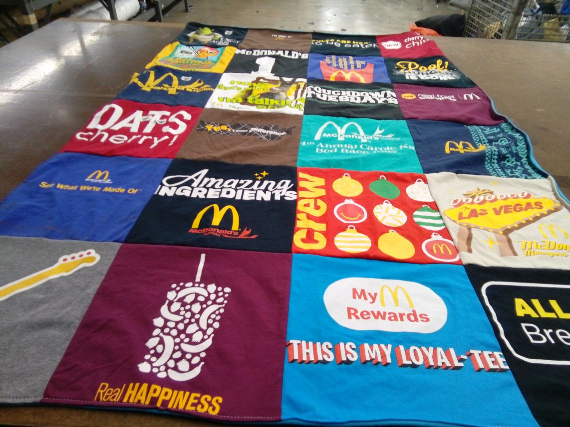 T-shirt quilt with fast food, franchise themes by Loretta from HI