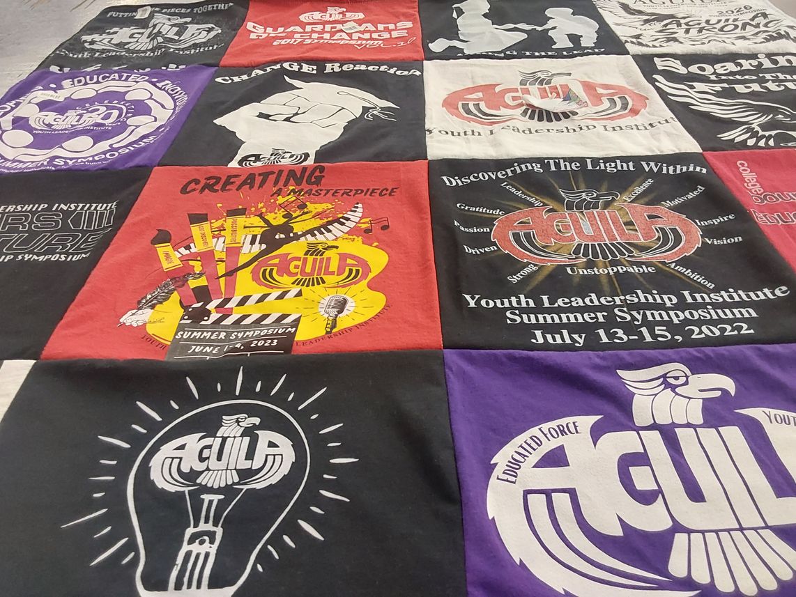 T-shirt quilt with youth leadership, education themes by Rosemary from NM