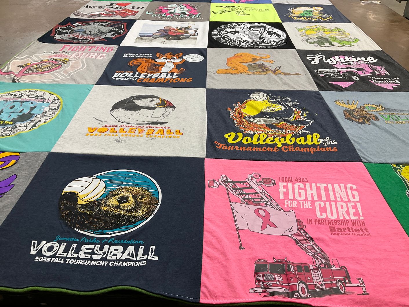T-shirt quilt with volleyball, community events themes by James from AK