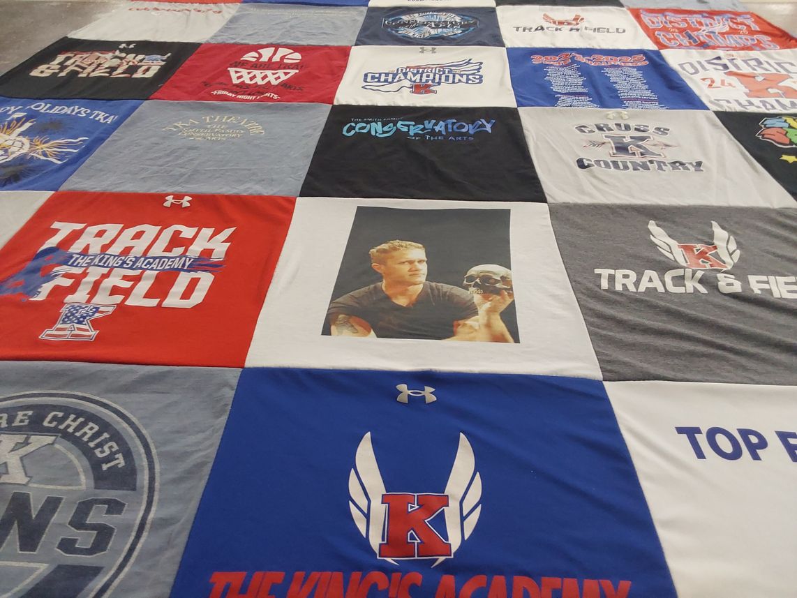 T-shirt quilt featuring the king's academy track and field by Jodi from FL