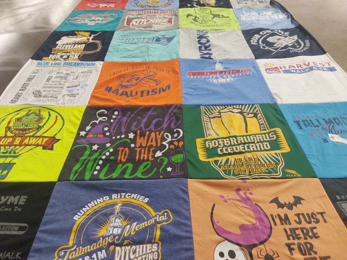 T-shirt quilt with autism awareness, running themes by Kelly from CT
