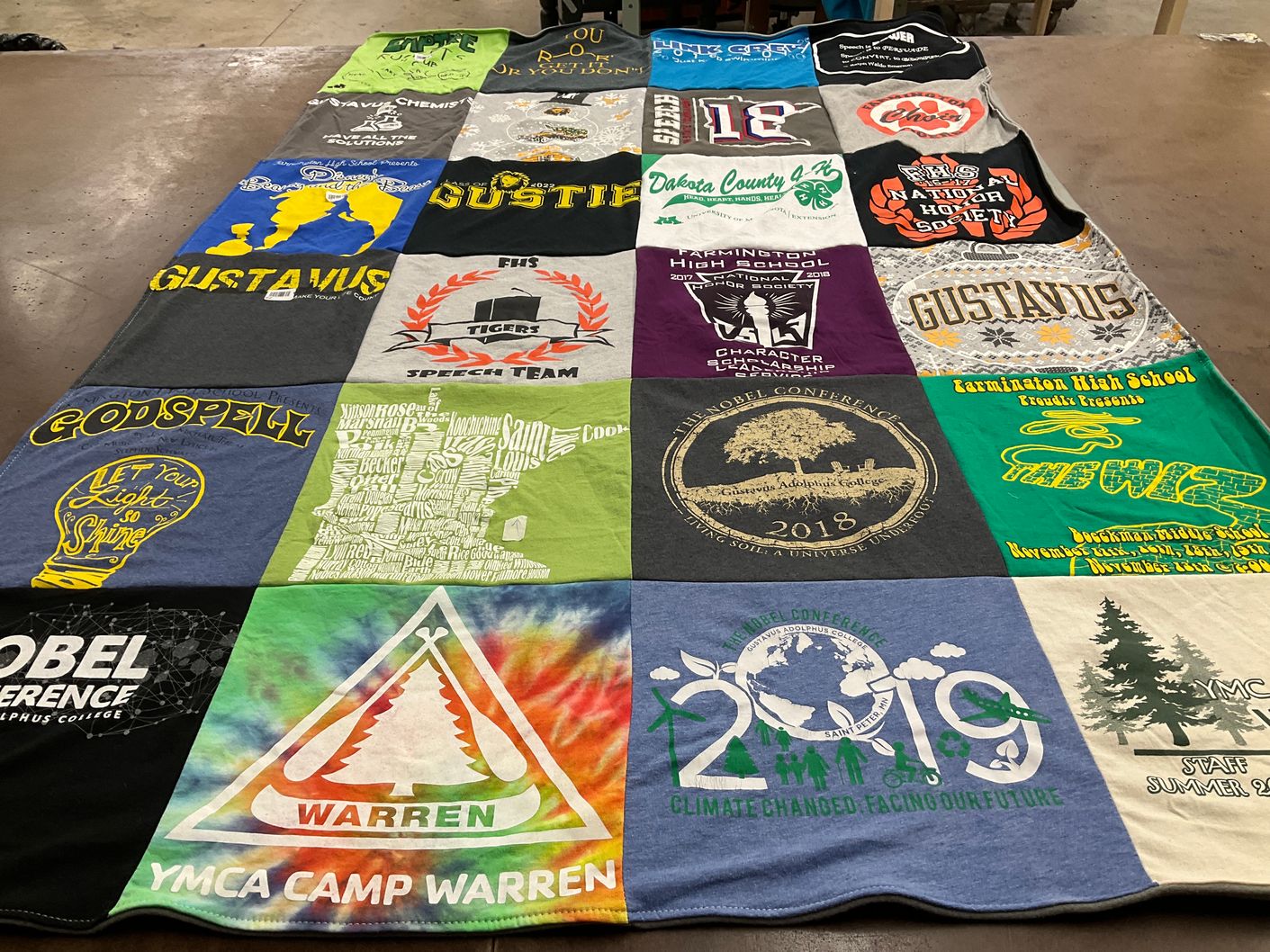 T-shirt quilt from gustavus adolphus college, farmington high school by Lauren from OR
