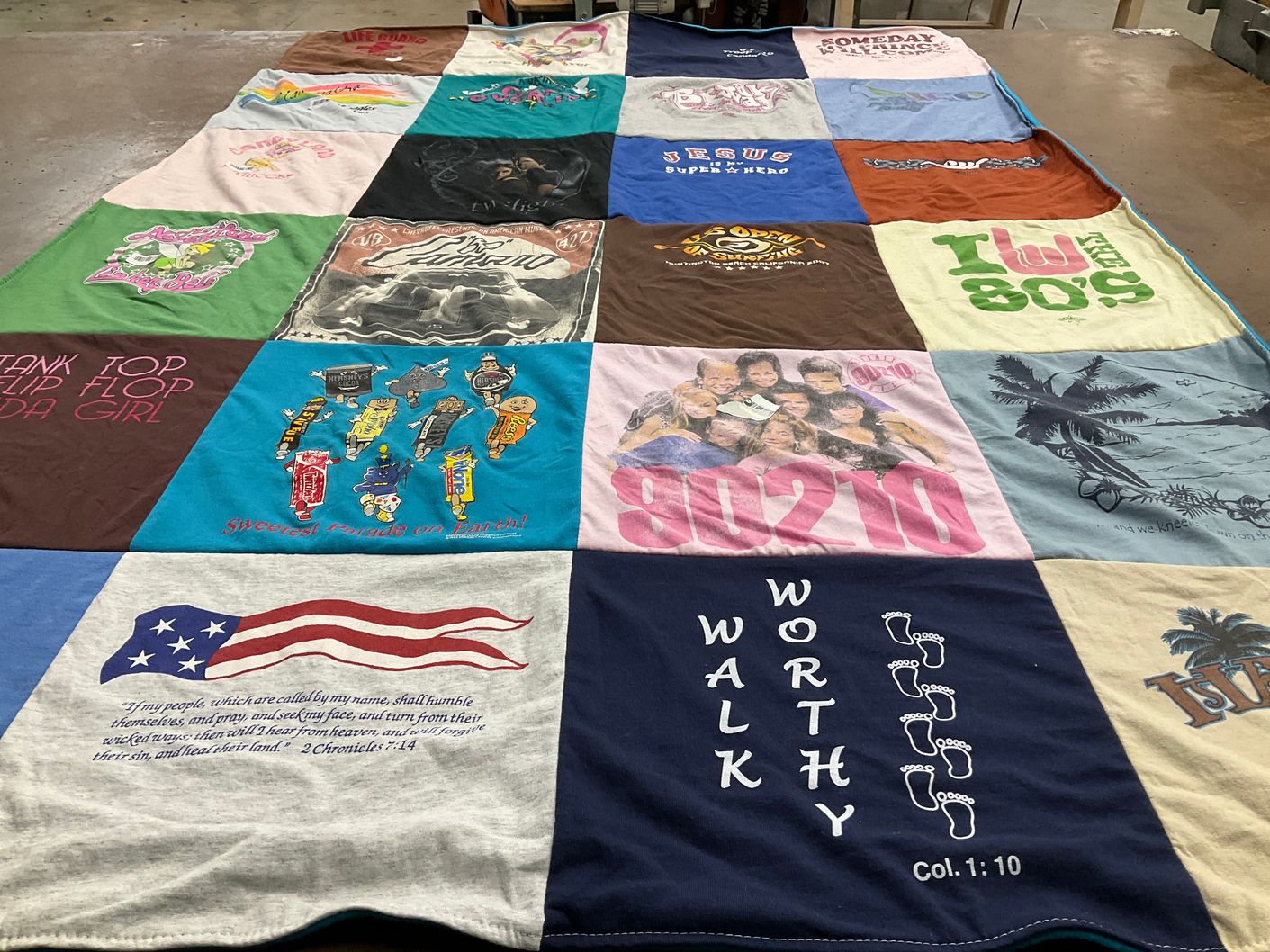 T-shirt quilt with fashion, religion themes by Karen from FL
