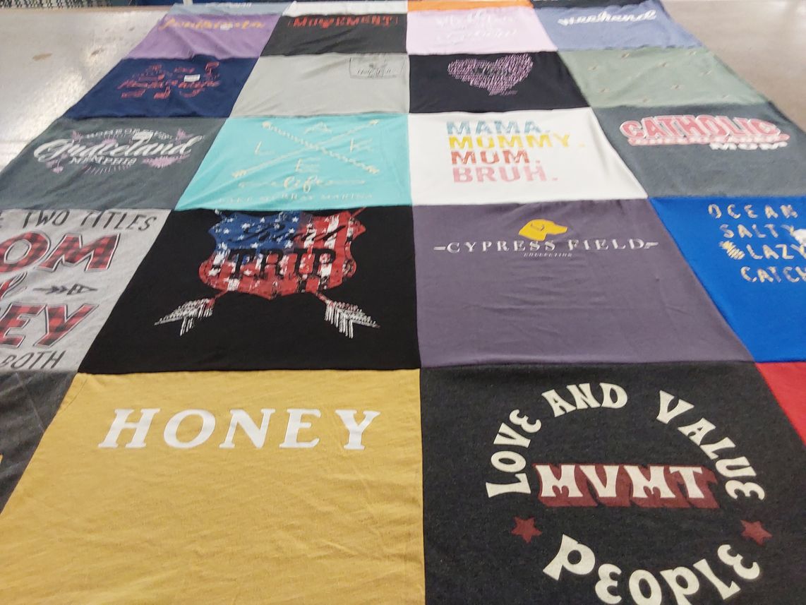 T-shirt quilt with family, beach themes by Deborah from LA