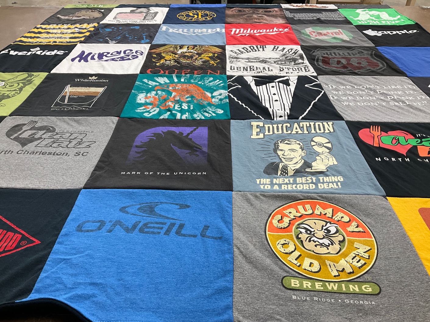 T-shirt quilt with brewing, education themes by Hailey from SC