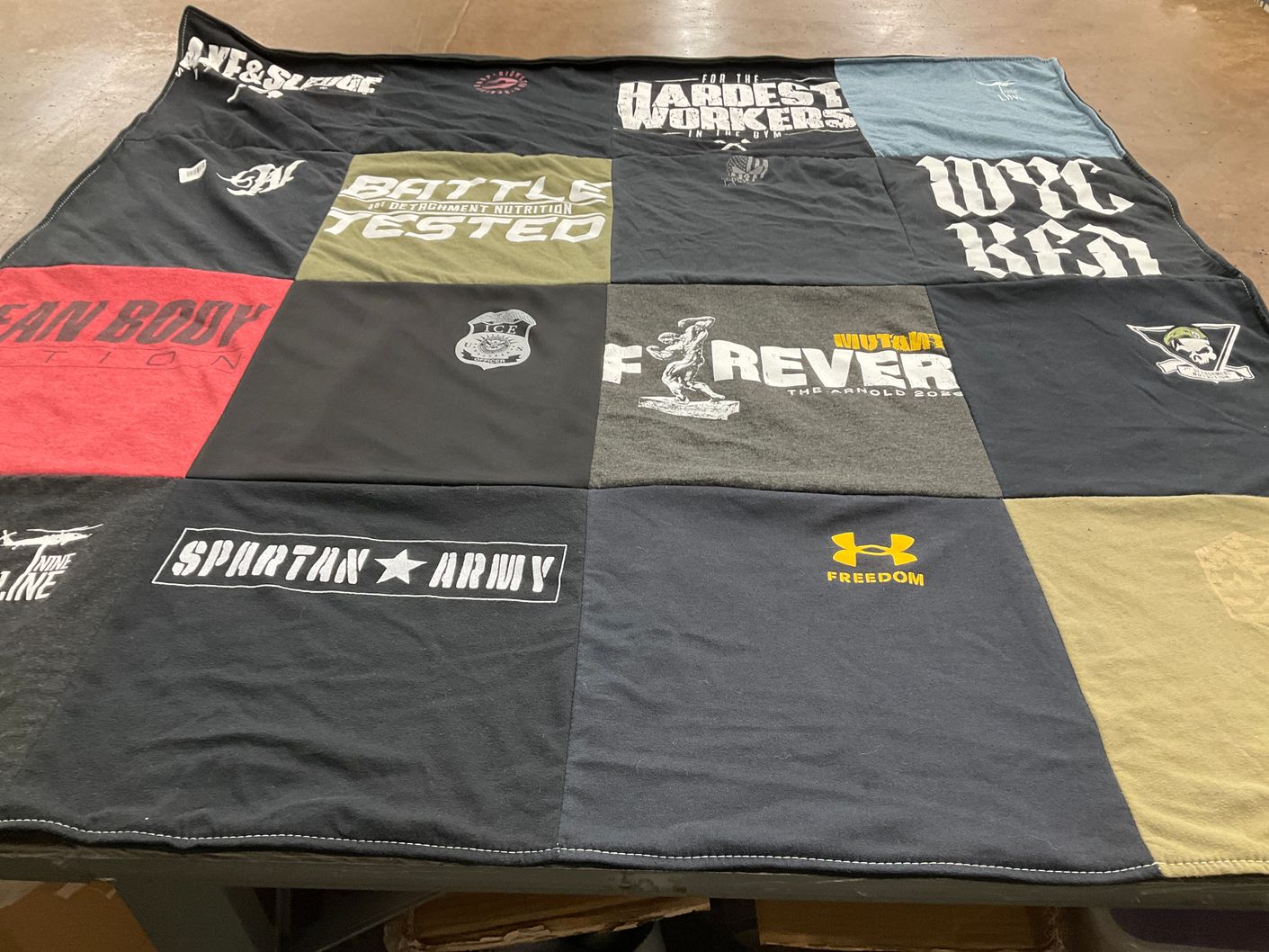 T-shirt quilt with fitness, health themes by Linda from GA