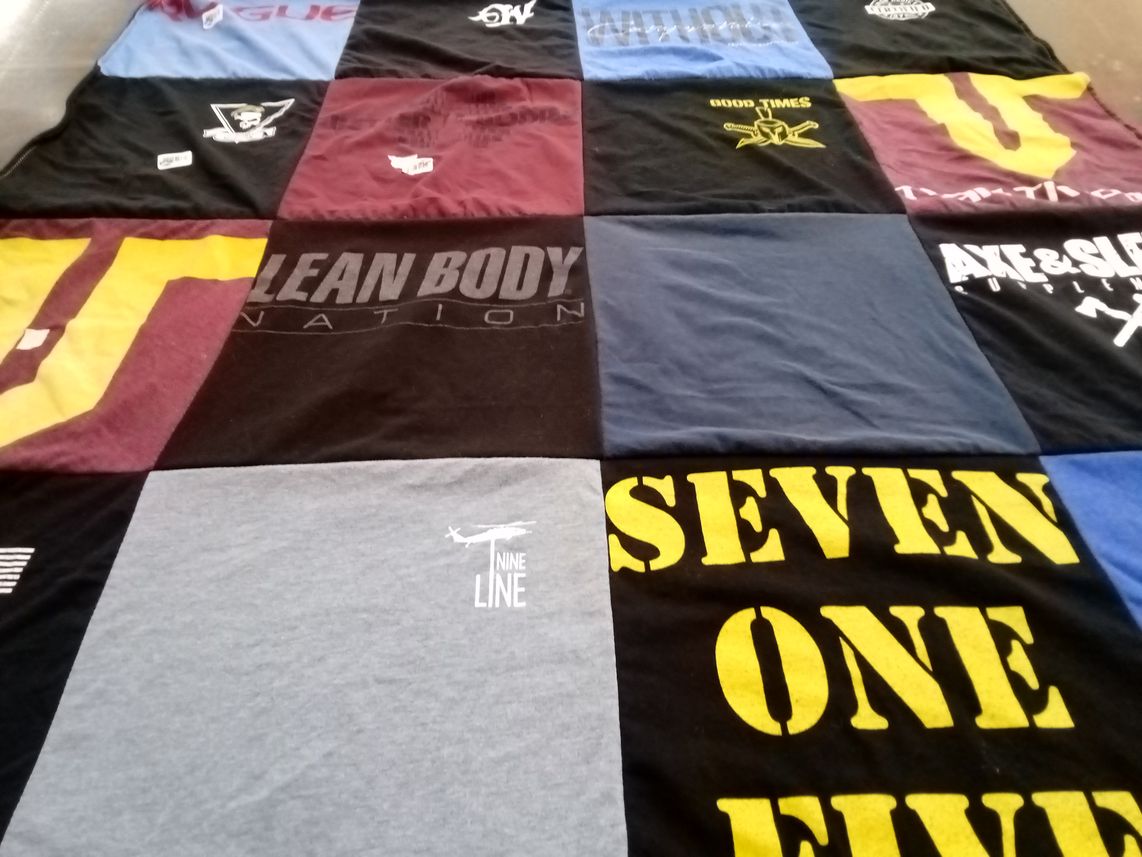 T-shirt quilt with fitness, health themes by Linda from GA