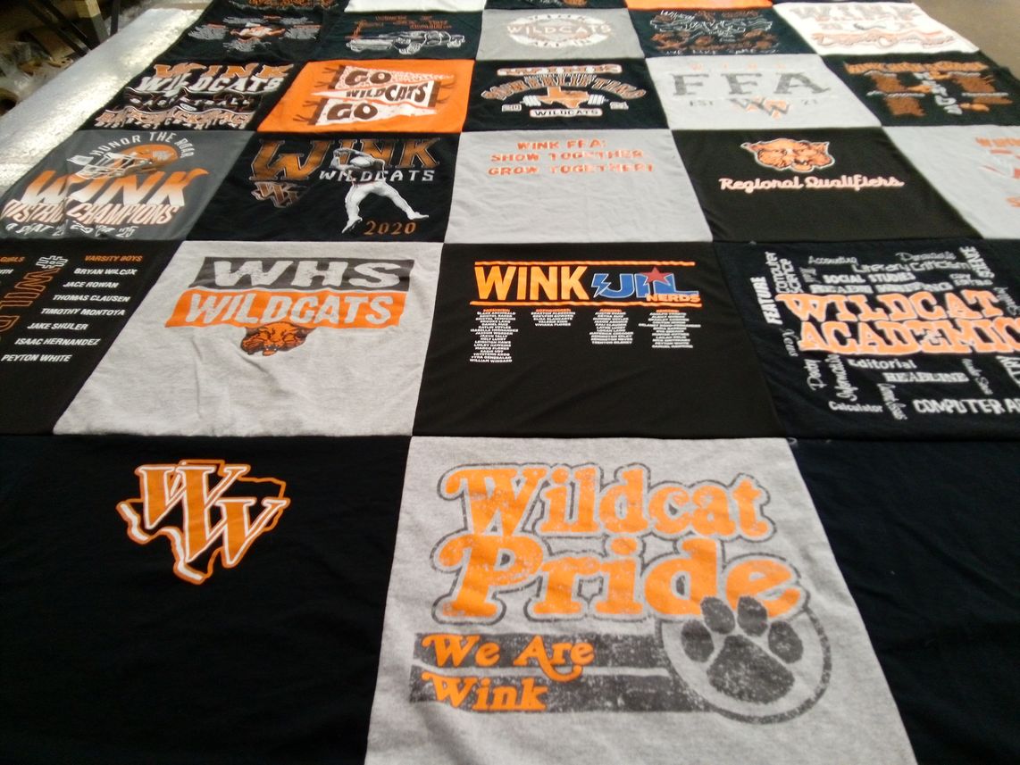 T-shirt quilt featuring wink high school wildcats by Judy from TX
