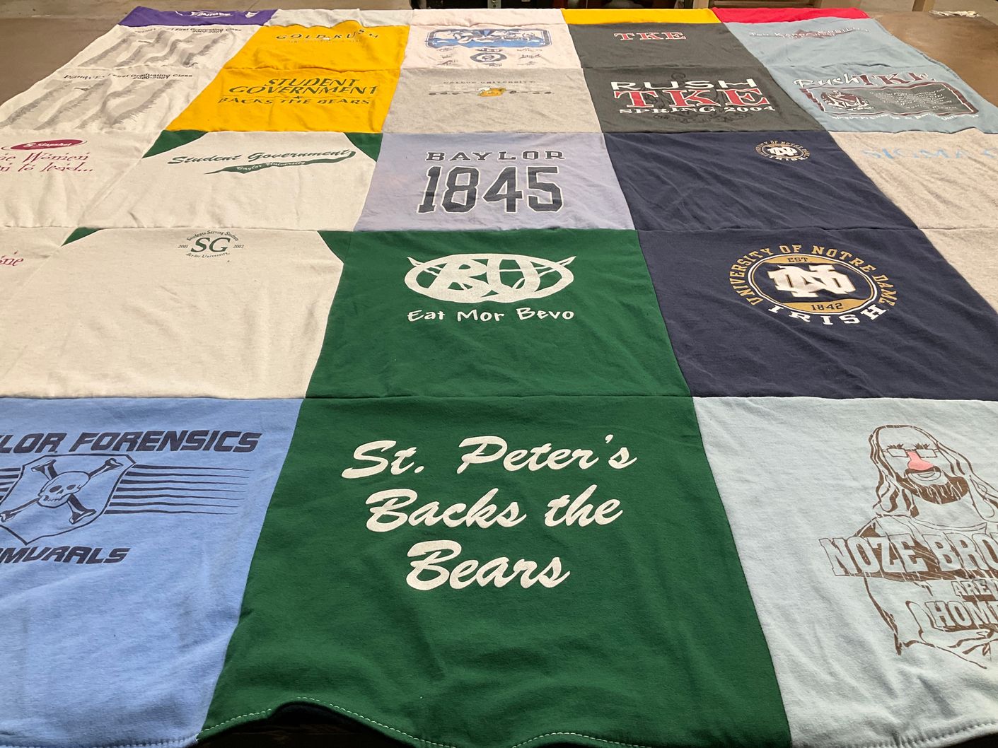 T-shirt quilt from baylor university, university of notre dame by Miyuki from CO