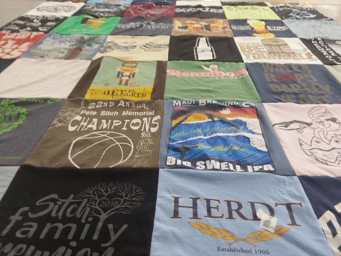 T-shirt quilt with brewing, family reunions themes by Jessica from WY