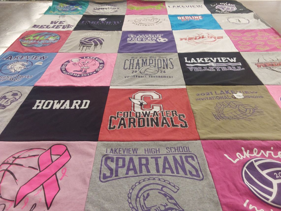 T-shirt quilt featuring cold-water cardinals, lakeview spartans by Jamie from MI