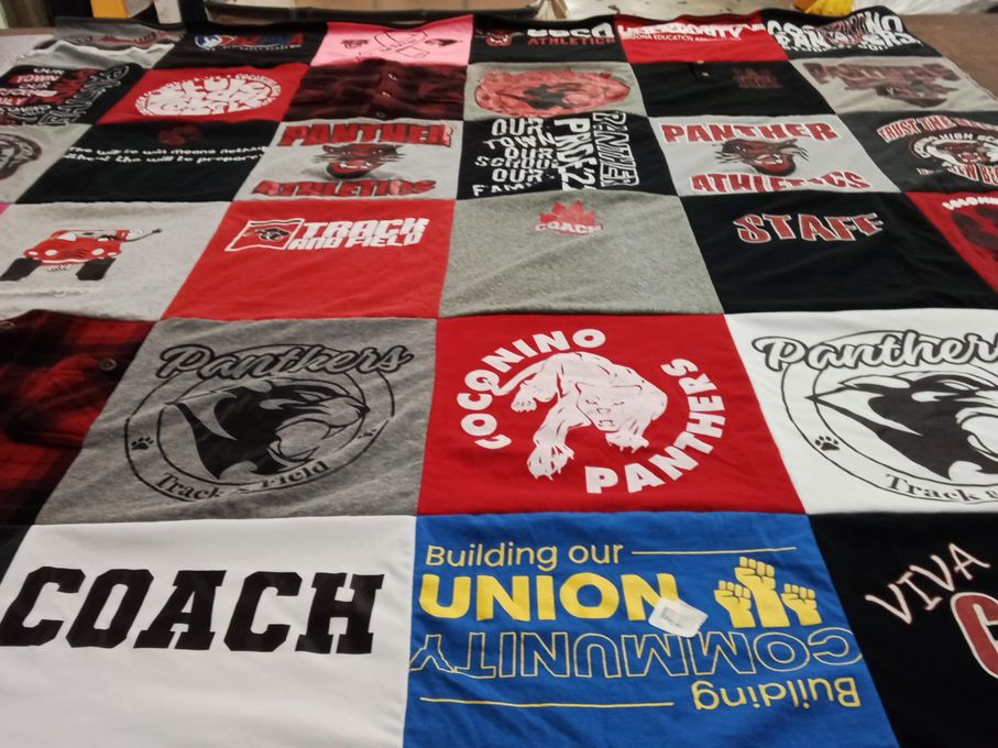 T-shirt quilt featuring coconino high school panthers by Joseph from CO