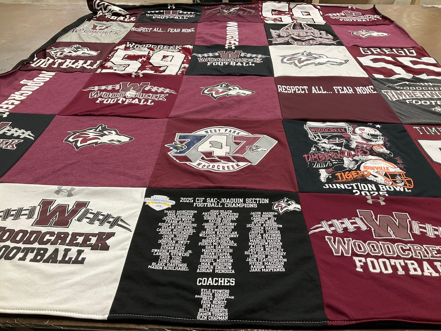 T-shirt quilt featuring woodcreek high school football by Ashley from CA