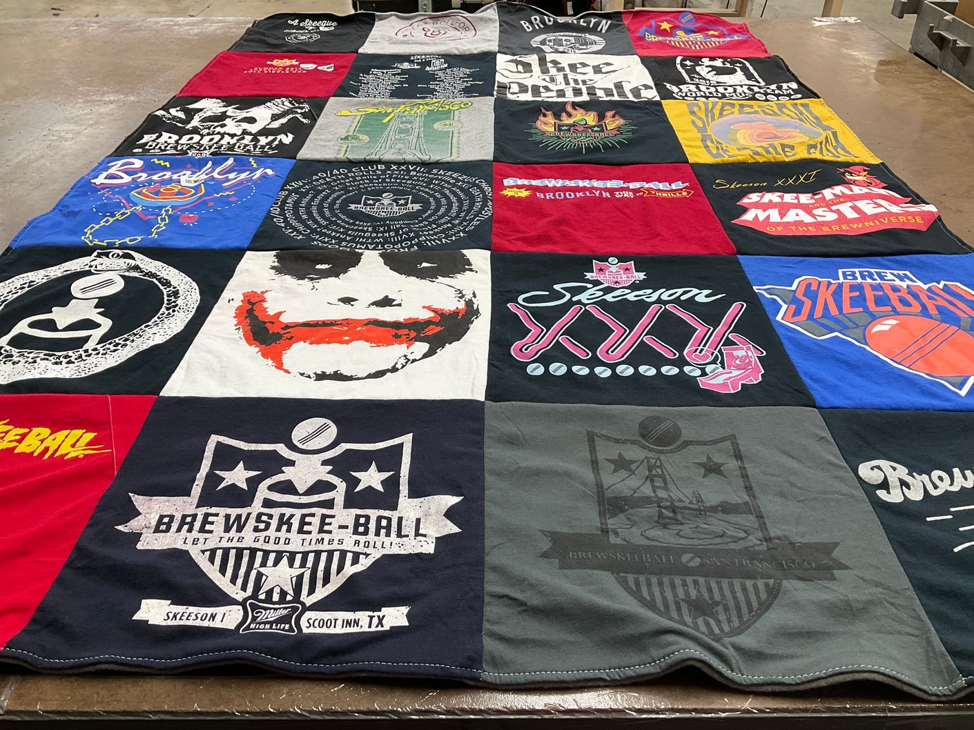 T-shirt quilt with skeeball, gaming themes by Shantell from FL