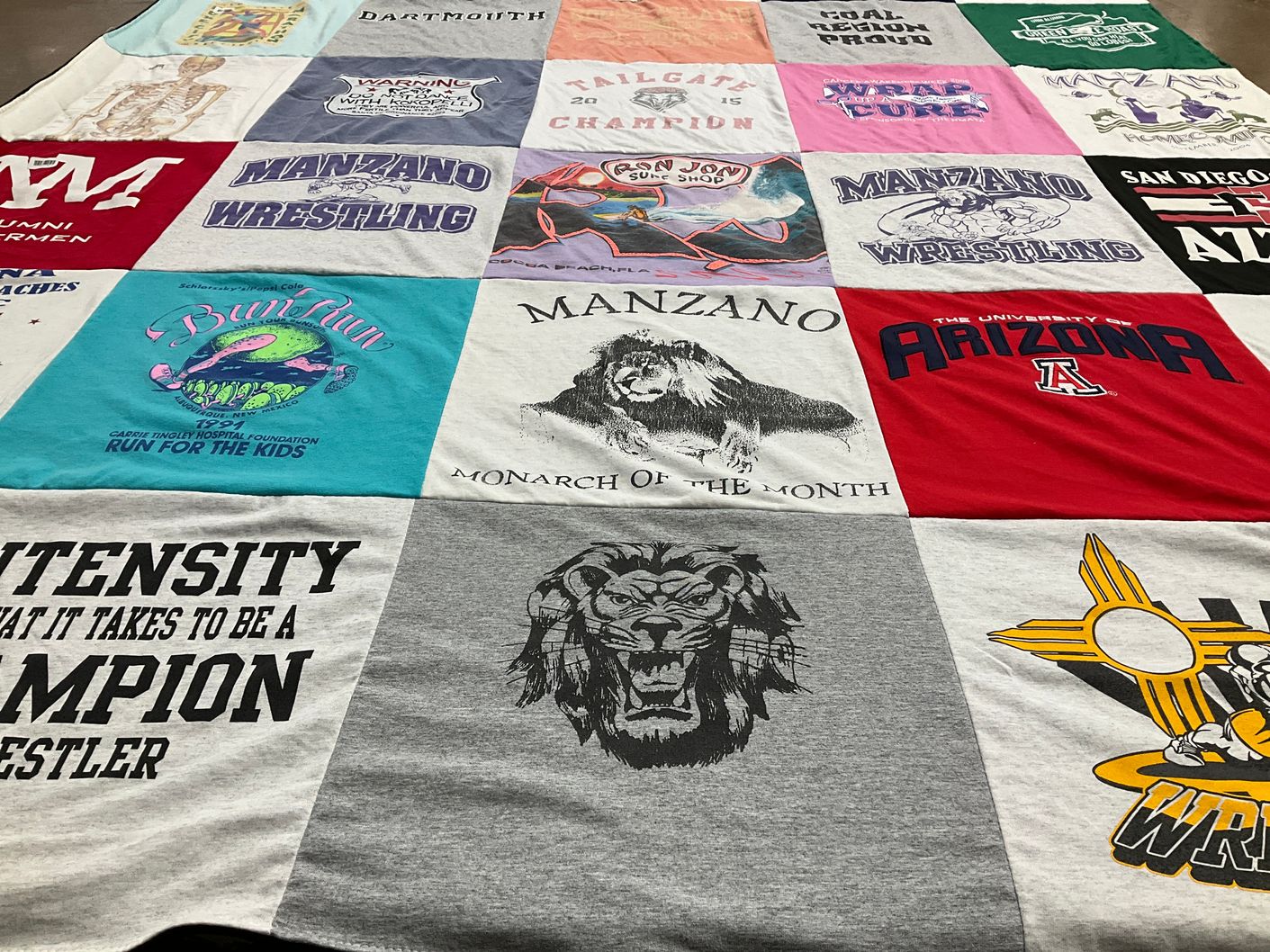 T-shirt quilt from manzano high school, university of arizona by Robert from NM