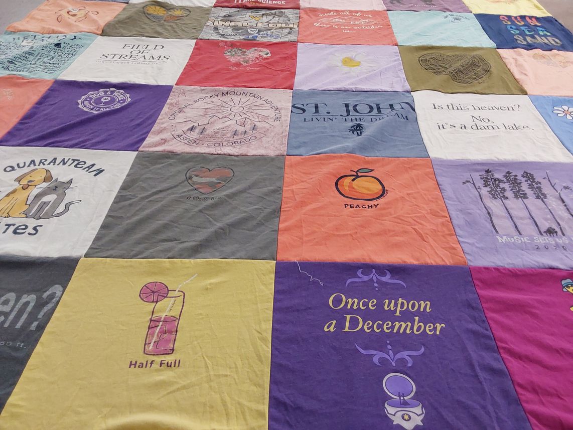 T-shirt quilt with outdoor, music themes by Claire from IA
