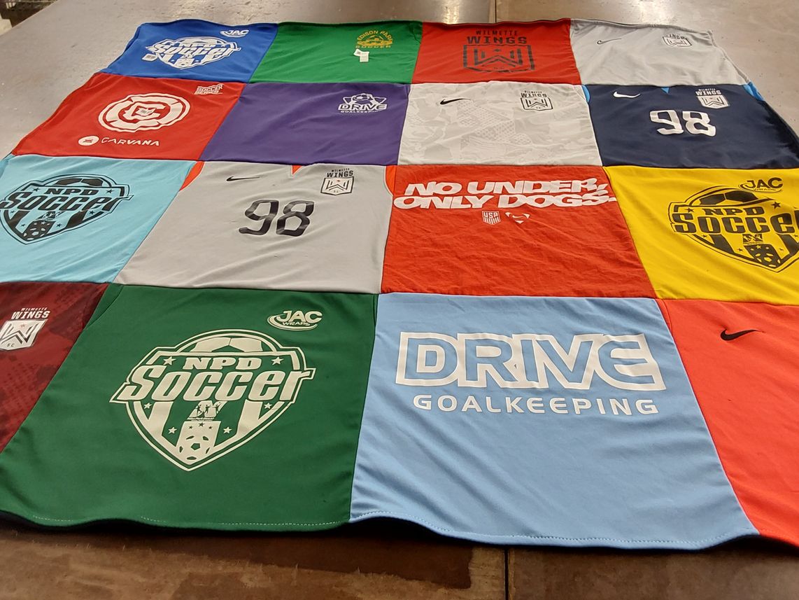 T-shirt quilt with soccer themes by Kevin from IL