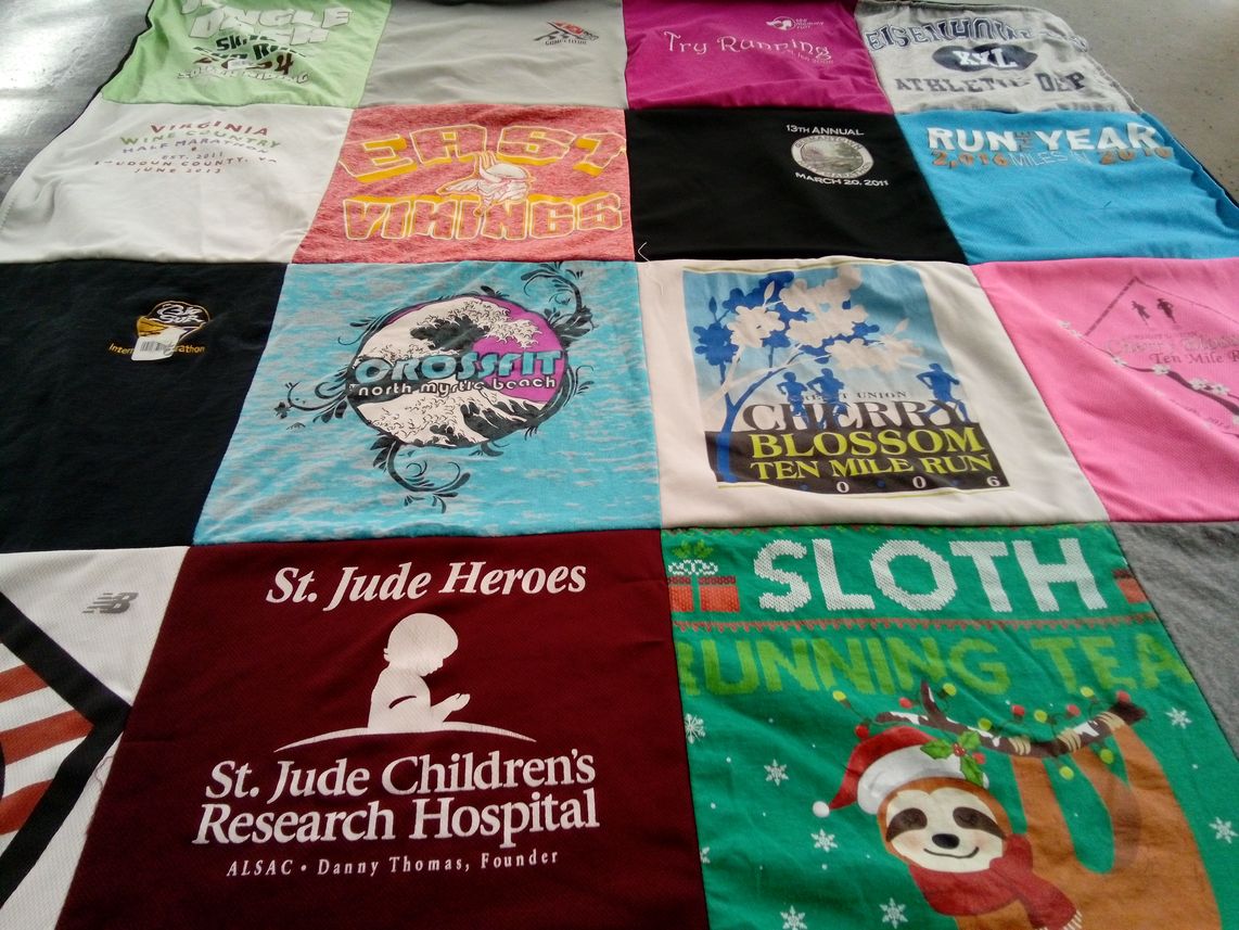 T-shirt quilt with running, crossfit themes by Star from VA
