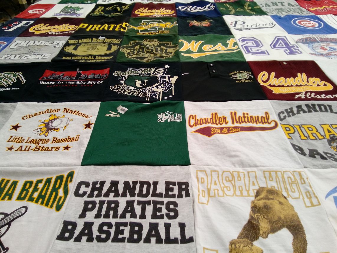 T-shirt quilt featuring chandler pirates baseball, basha bears football by Karen from AZ