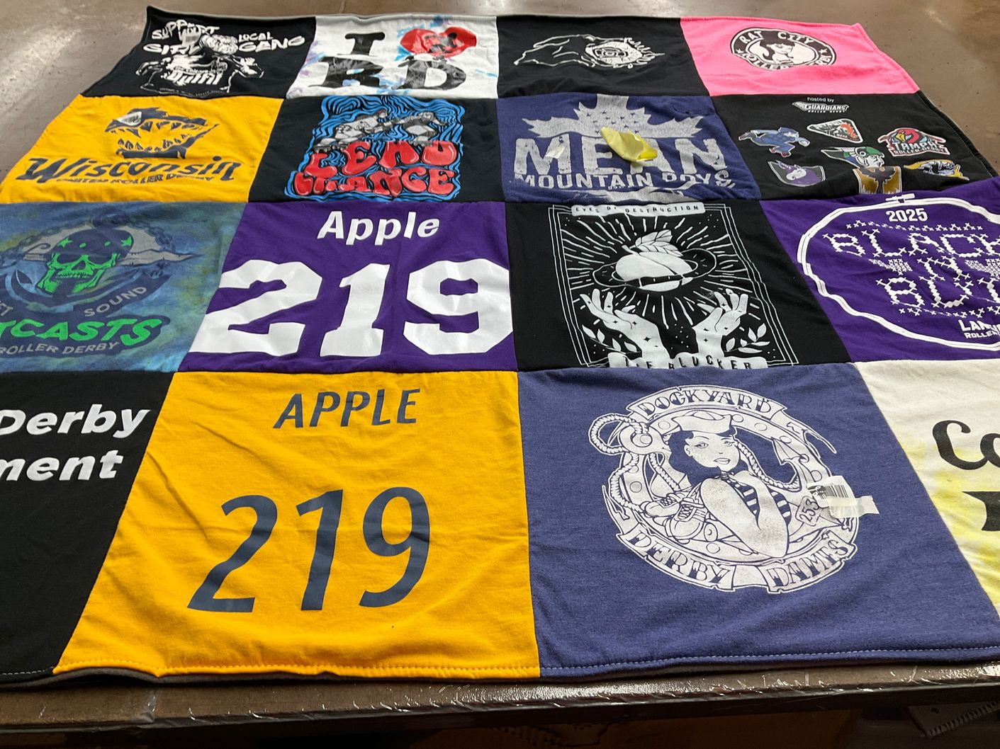T-shirt quilt with roller derby themes by Corrie from IN