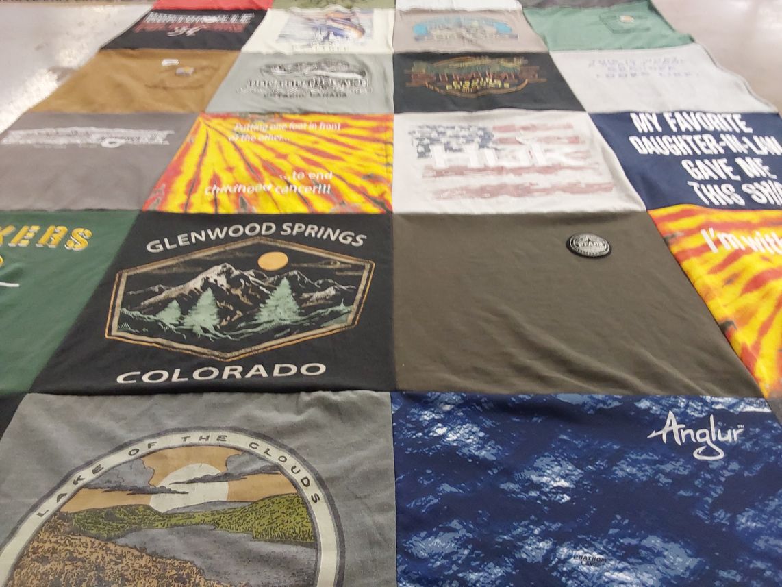 T-shirt quilt with outdoors, nature themes by Susan from WI
