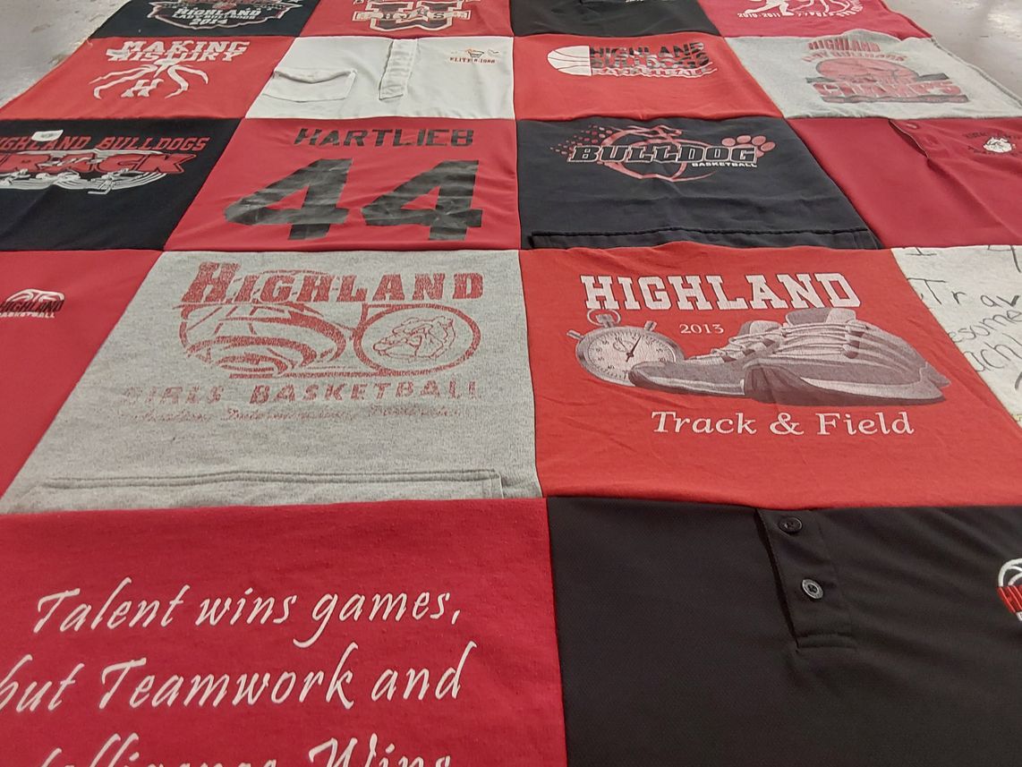 T-shirt quilt featuring highland bulldogs by Chris from IL
