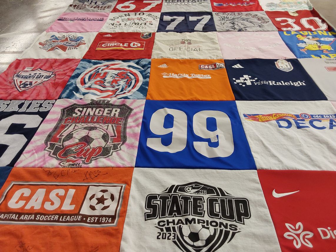 T-shirt quilt with soccer, sports themes by Deanna from NC