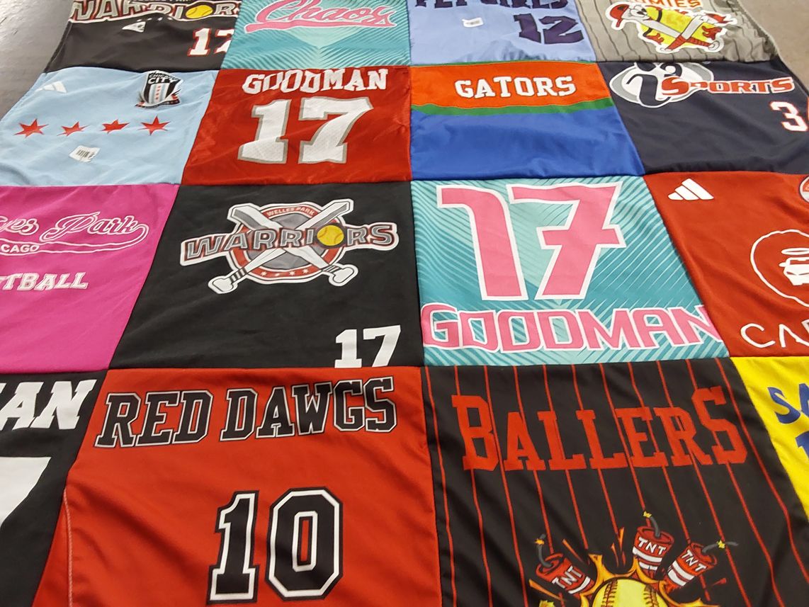 T-shirt quilt featuring welles park warriors, red dawgs by Courtney from IL