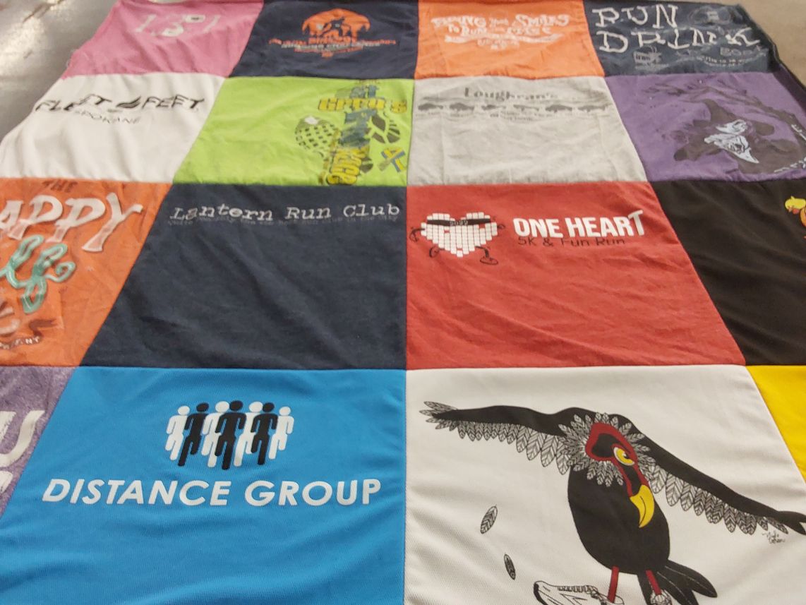 T-shirt quilt with running, fitness themes by Nicole from WA
