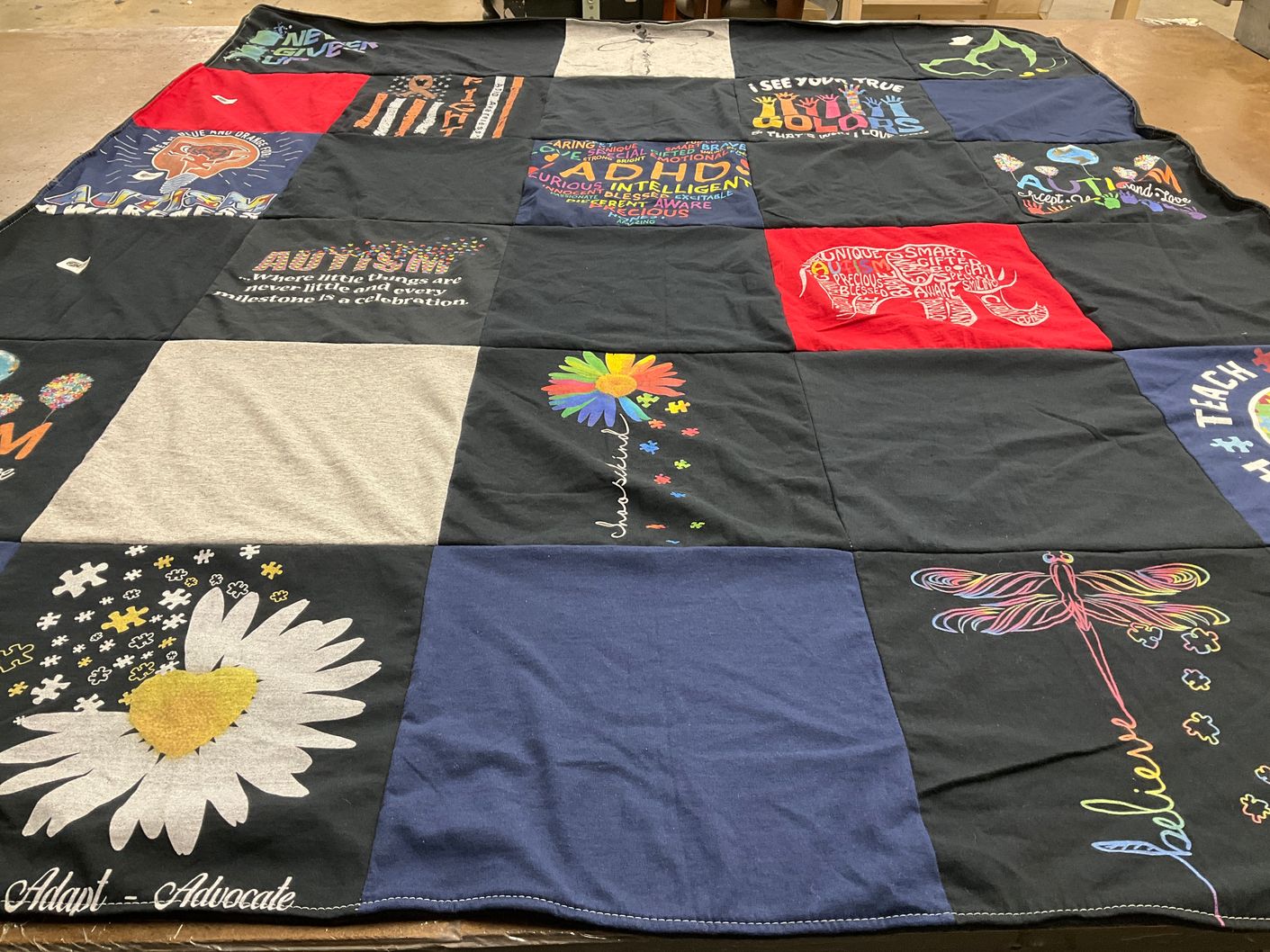 T-shirt quilt with advocacy, education themes by Ann from IL