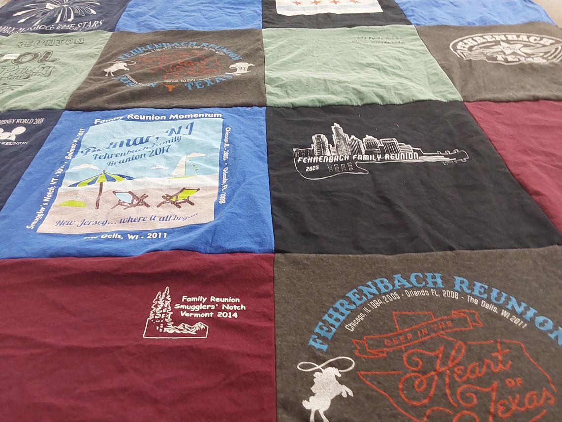 T-shirt quilt with family, reunions themes by Tiffany from NJ