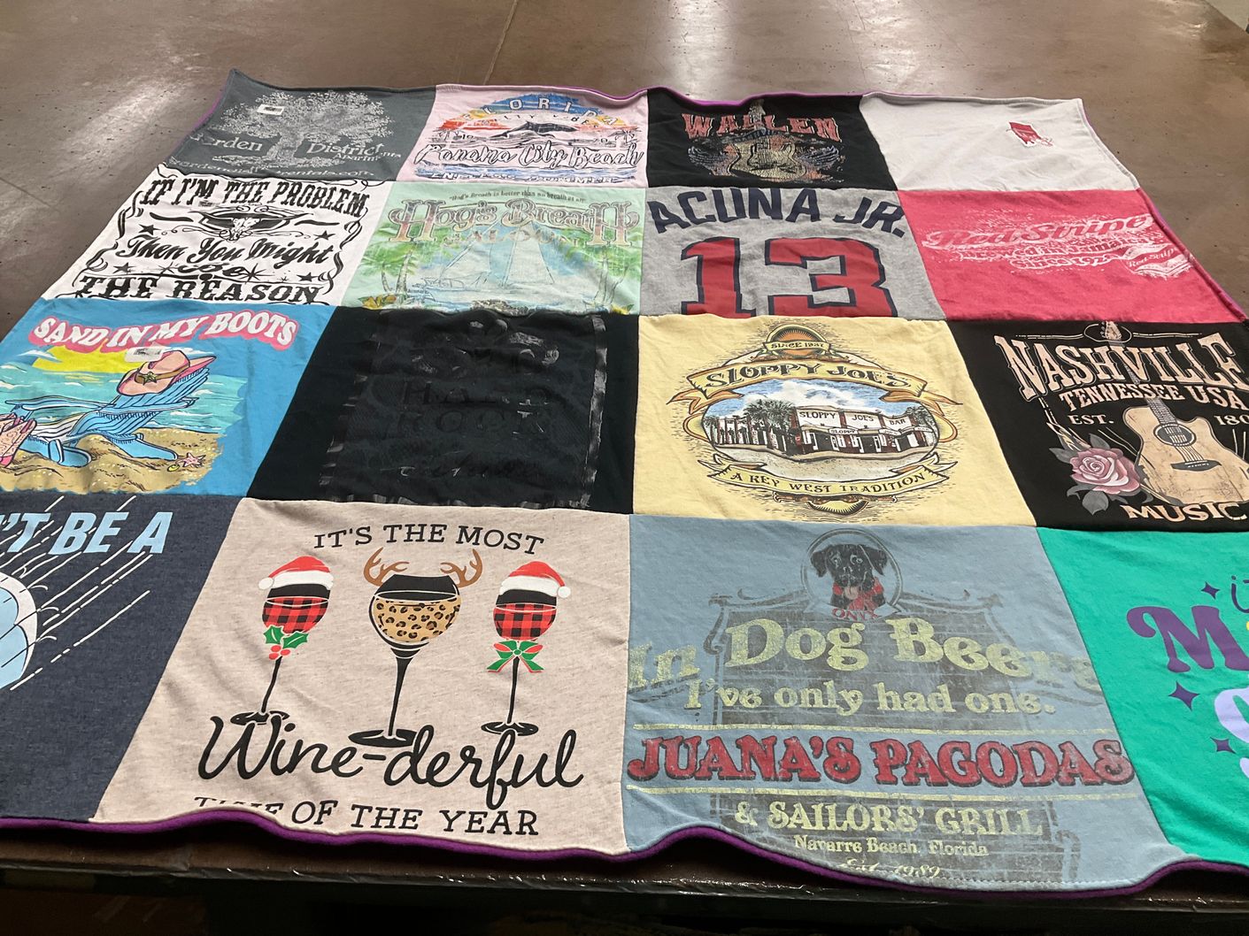 T-shirt quilt with music, beverages themes by Timothy from FL