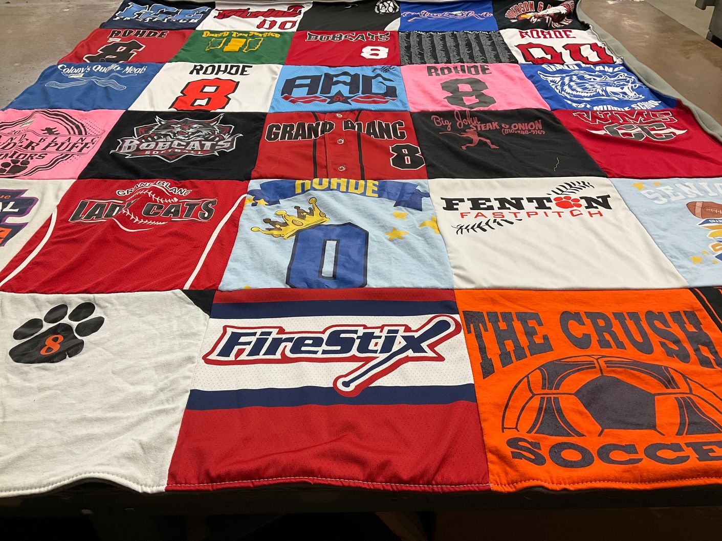 T-shirt quilt featuring fenton fastpitch, grand blanc wildcats by Bonnie from MI