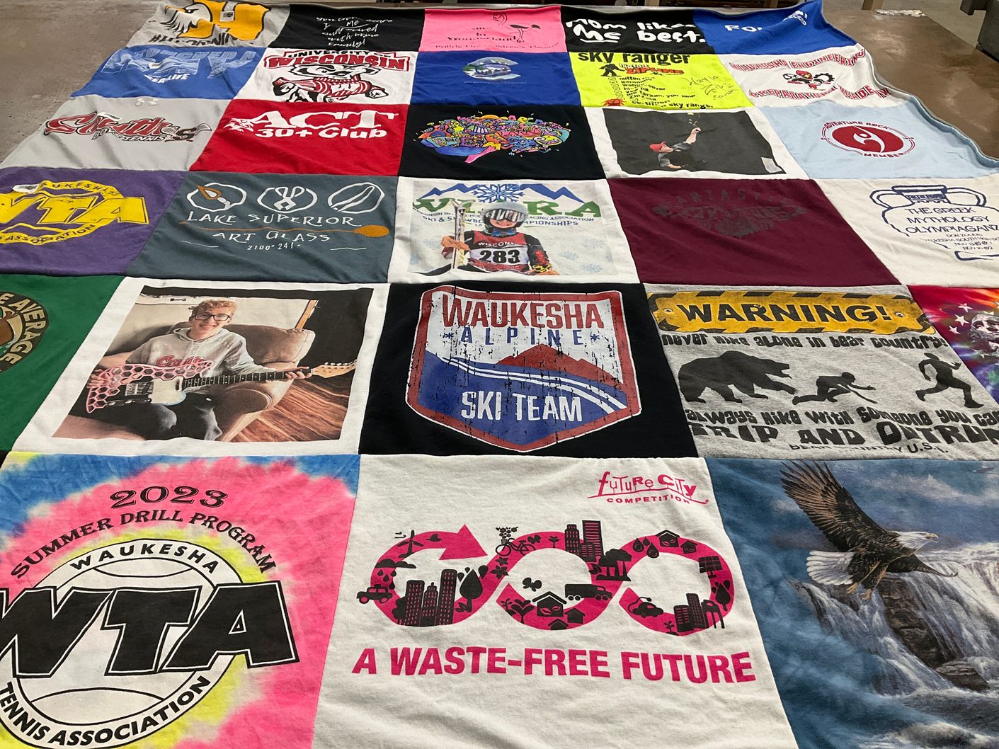 T-shirt quilt from waukesha high school by Vickie from WI