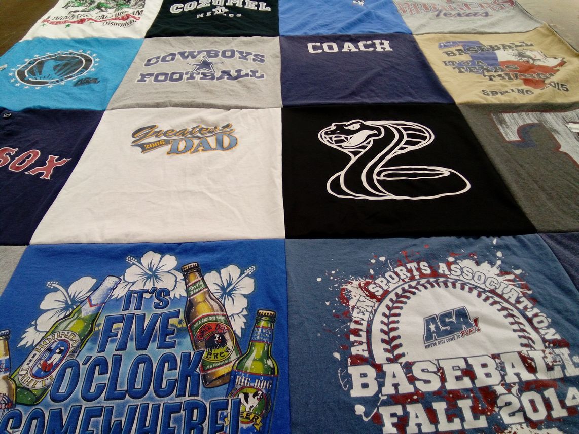 T-shirt quilt with sports, baseball themes by Lindsay from TX