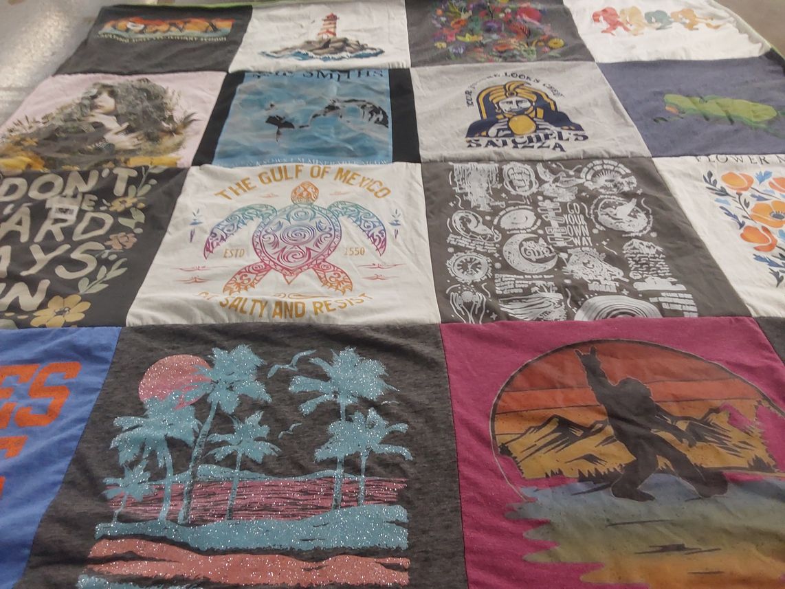 T-shirt quilt with beach, ocean themes by Kimberly from TX