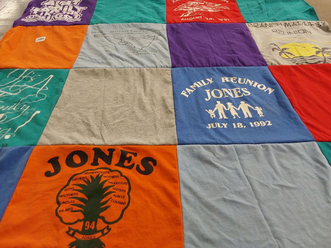 T-shirt quilt with family, reunion themes by Charmaine from VA