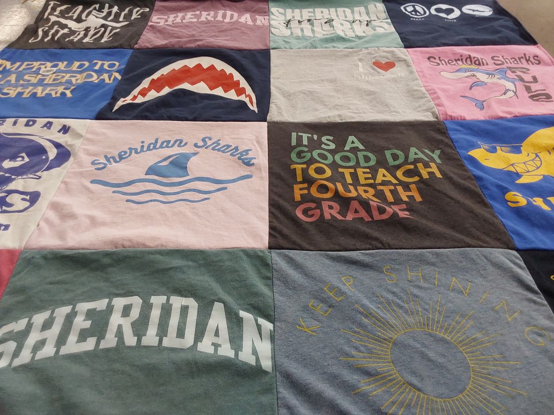 T-shirt quilt featuring sheridan sharks by Jocelyn from NE