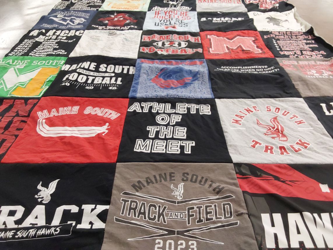 T-shirt quilt featuring maine south football, maine south track by Dorai from IL