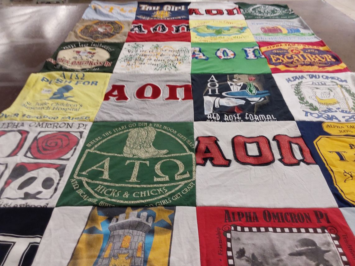 T-shirt quilt with sororities, friendship themes by Jay from TN