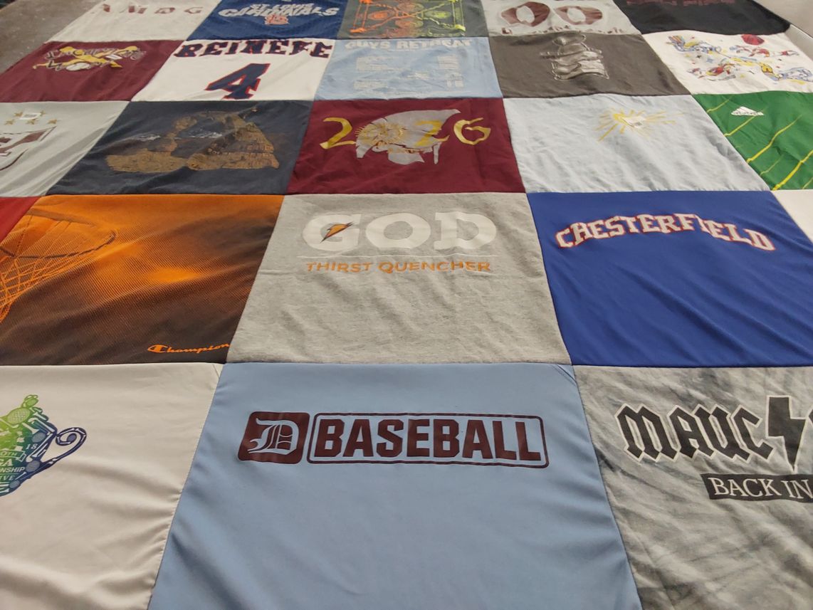 T-shirt quilt with sports, basketball themes by Marian from MO