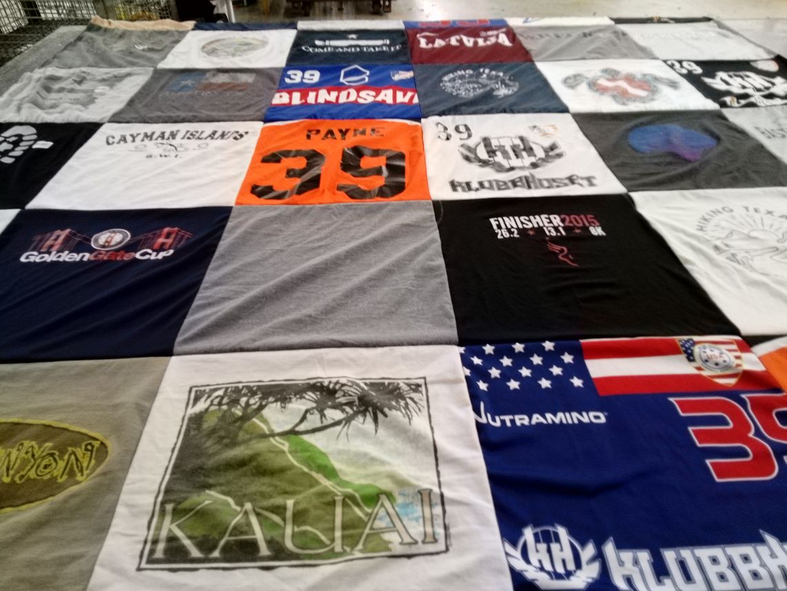 T-shirt quilt with running, hiking themes by Robert from TX