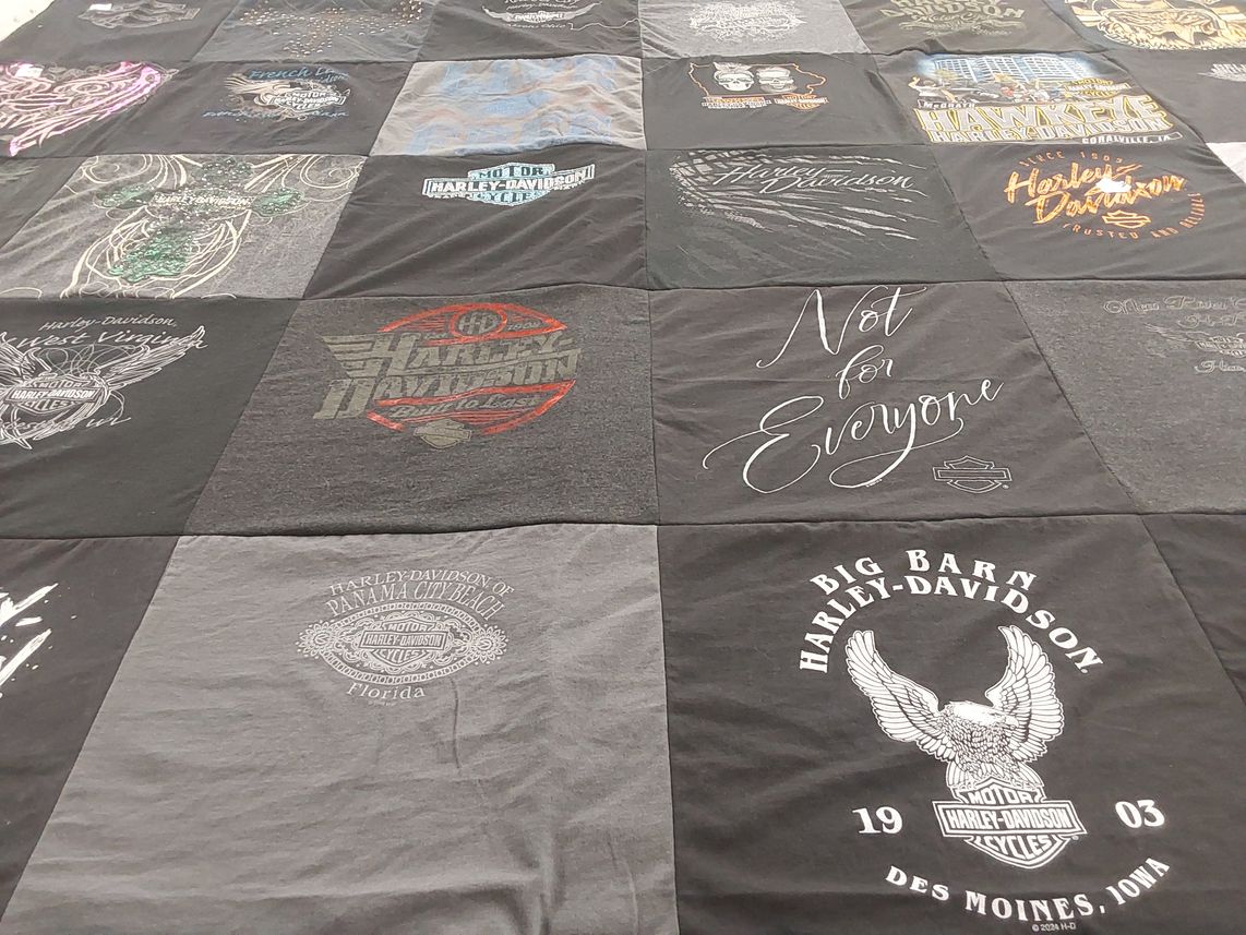 T-shirt quilt with motorcycles themes by Holly from IN