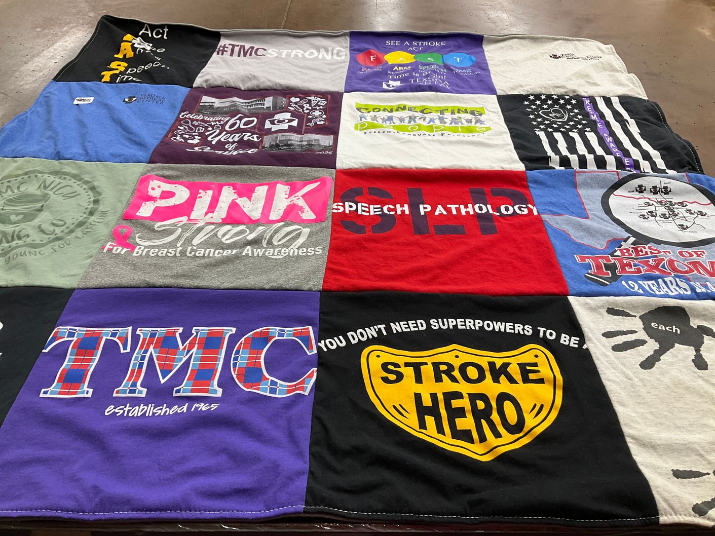 T-shirt quilt with health, awareness themes by Angela from TX