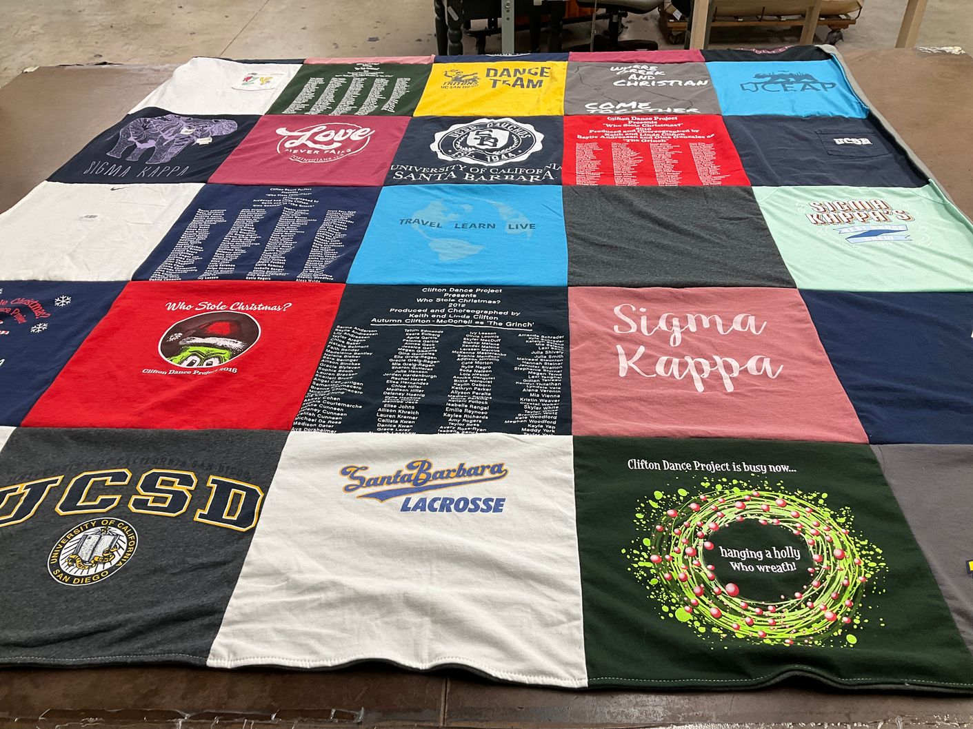 T-shirt quilt from university of california, san diego, university of california, santa barbara by Lynn from CA