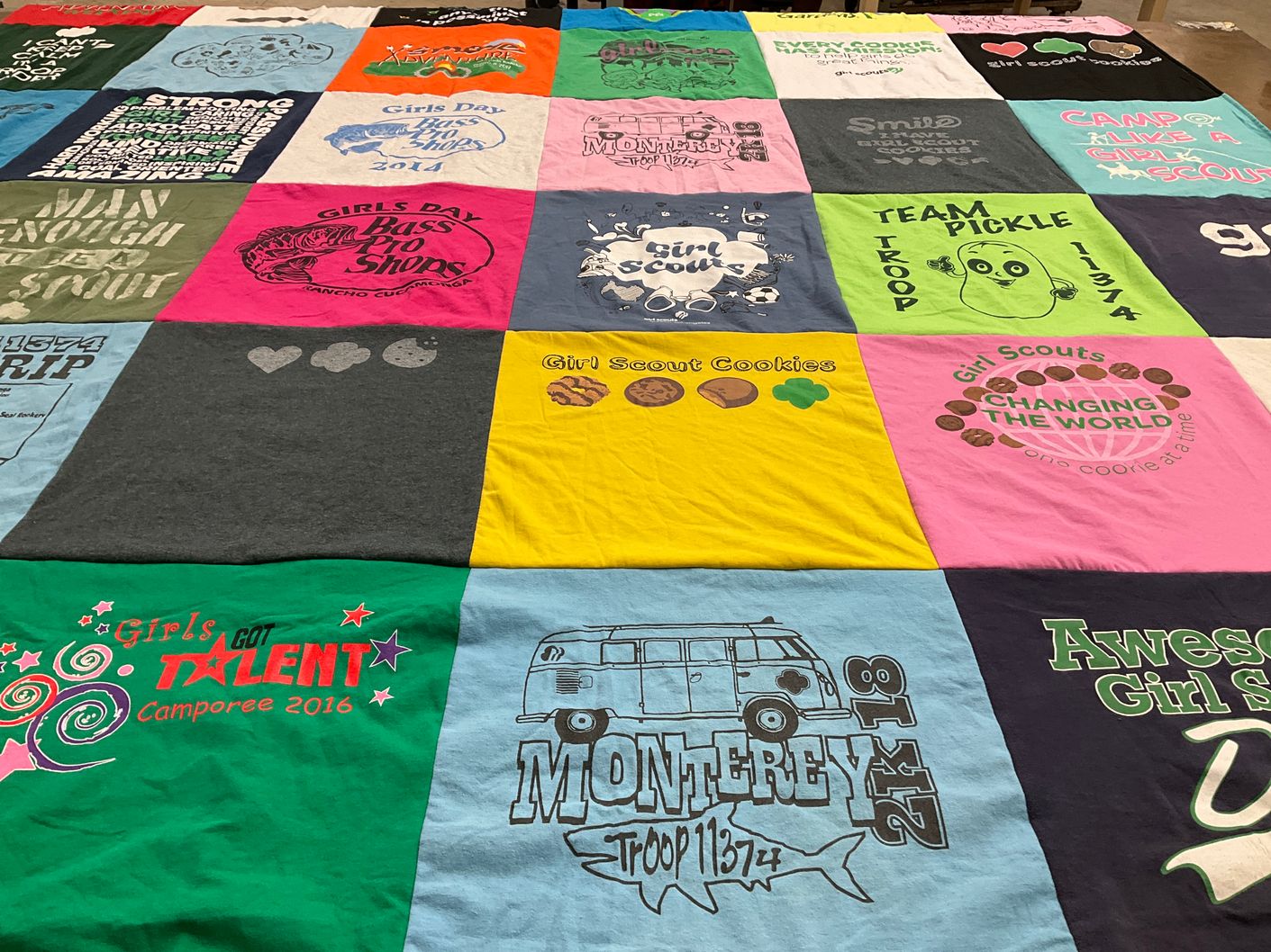T-shirt quilt with girl scouts, community service themes by Clifford from CA